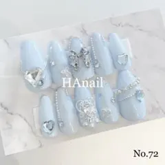 ネイルチップ 水色 量産型 地雷 推し 韓国 オーダー リボン 現品 ワンホン