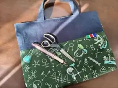 辞書 辞典 お道具袋 25×35 ミニレッスンバッグ　科学　実験室　緑　グリーン