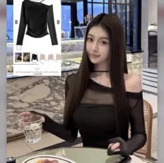 GRLシアーワンショルダートップス×チューブトップアンサンブル ks098