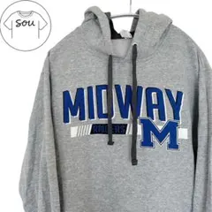 USA古着 MIDWAY ロゴ プルオーバーパーカー グレー S 薄手