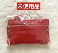 未使用品　レザー 牛革　ファスナーポーチ ミニポーチ　赤　新品