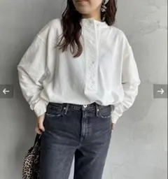 shinzone ミリタリーヘンリーネックプルオーバー　ホワイト 長袖シャツ