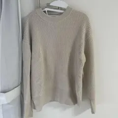 ベージュ リブ編み 長袖ニット