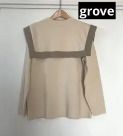 grove ビッグカラー　ニット　ベージュ　春ニット　トップス　S