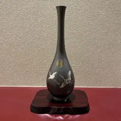 叙勲記念 菊の御紋 鶴 金属製花瓶 飾り花瓶 箱付き 縁起物