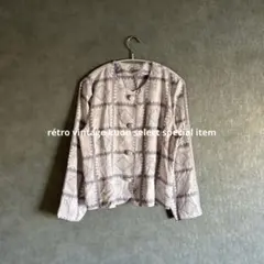昭和レトロ総柄ブラウス　レトロボタン　ヴィンテージシャツ　レース柄　古着コーデ