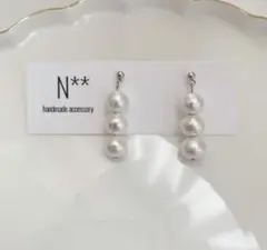 389 コットンパール 3連 シルバー ハンドメイドピアス イヤリング