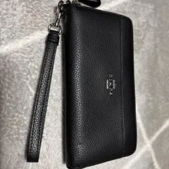 coachブラックレザー長財布 取り外しストラップ付き