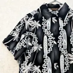 デザインシャツ　アロハ　総柄　ヴィンテージ　サーフィン　モノトーン　レトロ　半袖
