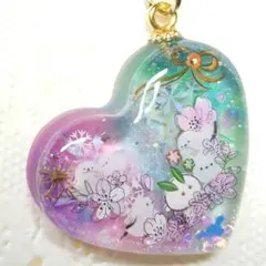 桜餅色 シマエナガさんと雪うさぎ キーホルダー レジンチャーム②