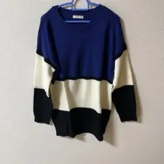 FUN セーター ニット 青 白 黒 フリーサイズ ボーダー柄