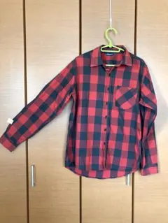 長袖 チェック シャツ 【L】 赤 黒 ※破れアリ 古着