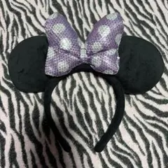 ミニーマウス風カチューシャ 黒と紫のドット柄