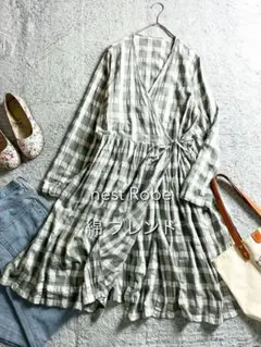【nest Robe】ネストローブ コットン混 カシュクールラップワンピース