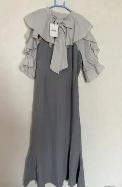 ボウタイフリルオープンショルダーマーメイドワンピース GRL 新品