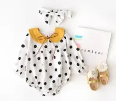 子供服☆♡可愛い水玉ロンパース襟付き ヘアバンドセット 新品☆
