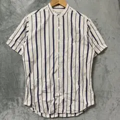 【L1932】Steven Alan バンドカラーストライプシャツ S ホワイトのサムネイル