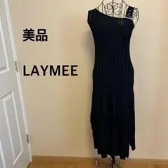 【美品】LAYMEE/レディース/ワンピース/黒/ブラック/ストレッチ/無地のサムネイル