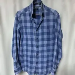 UNIQLO 青系チェック 長袖シャツ M