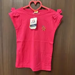 新品ムージョンジョン　リンゴ刺繍リボンノースリーブTシャツ120 ショキピン
