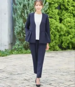 M パンツ スーツ セットアップ ネイビー レディース ペプラム オフィス
