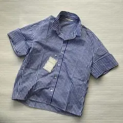【新品】マカフィー コットン ストライプ　半袖シャツ ブルー 白
