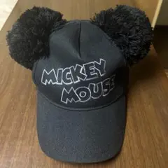 ディズニー ミッキーマウス ボンボン耳付きキャップ黒