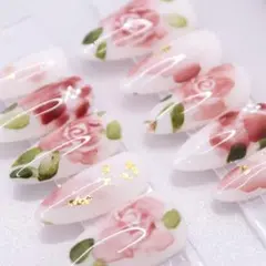 619 ネイルチップSサイズ 韓国 水彩　フラワー 薔薇 上品 フェミニン