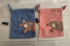 レトロ　HIKOSEN飛行船　ネコの巾着袋　2点 希少品