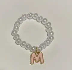 Labubu 10cm パールネックレス Mイニシャルチャーム付ハンドメイド
