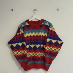 イタリア製 80s ニット セーター 古着 ヴィンテージ 幾何学