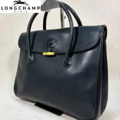 【美品✨】ロンシャン　ロゾ　フラップ　トートバッグ　レザー　本革　バンプー金具