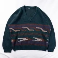 ニット セーター PUMA 90s 日本製 総柄 アメカジ トラッド ゴルフ M 