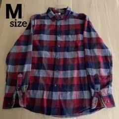メンズ チェック柄 長袖シャツ Mサイズ　綿100%