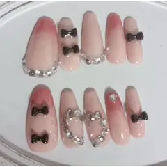 ネイルチップ(黒リボン)