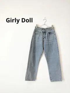 Girly Doll ハイウエストデニム ワイドストレート 薄色ブルー 韓国風