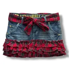 LIZ LISA赤黒チェック　3段フリル付きミニスカート LIZLISA❫リズリサ 赤チェック ミニスカ スカート 当時品