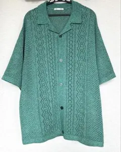 【未使用】GU ウォッシャブルメッシュニットシャツ(5分袖) M グリーン