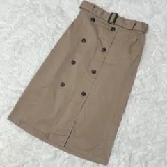 【c3140】GU トレンチナローミディスカート　ブラウン タイト