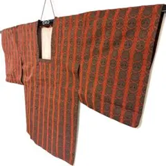 5k3186 道行コート　正絹　袷　凹凸生地　茶色　グレー　柄物　和装コート