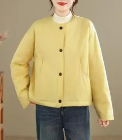 丸襟 中綿ジャケット アウター レトロ 暖かい 無地＆シンプル 通勤 冬物