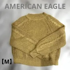 AMERICAN EAGLE ベージュクルーネックセーター【M】 訳ありケーブル