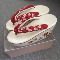 赤 フラワー 刺繍 草履 ウェッジソール 厚底草履 成人式