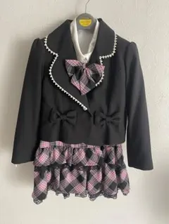 フォーマルドレス 黒とピンク チェック柄