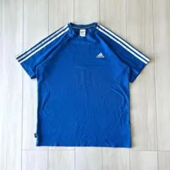 adidas 鹿の子 Climalite スリーライン Tシャツ ブルー L