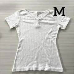 Tシャツ Mサイズ 白　ホワイト ヘンリーネック 半袖　シンプル　無地