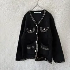 神戸レタス シャギーニットカーディガン ブラック Fサイズ　黒