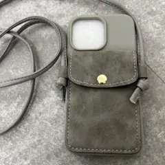 グレーのポケット付きiPhoneケース