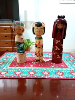 伝統的な手描きのこけし 3体 セット、宮下はじめ作他…