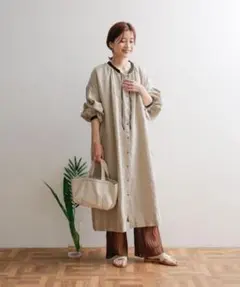 アーバンリサーチ ドアーズ リネン100% バンドカラー ロングワンピース